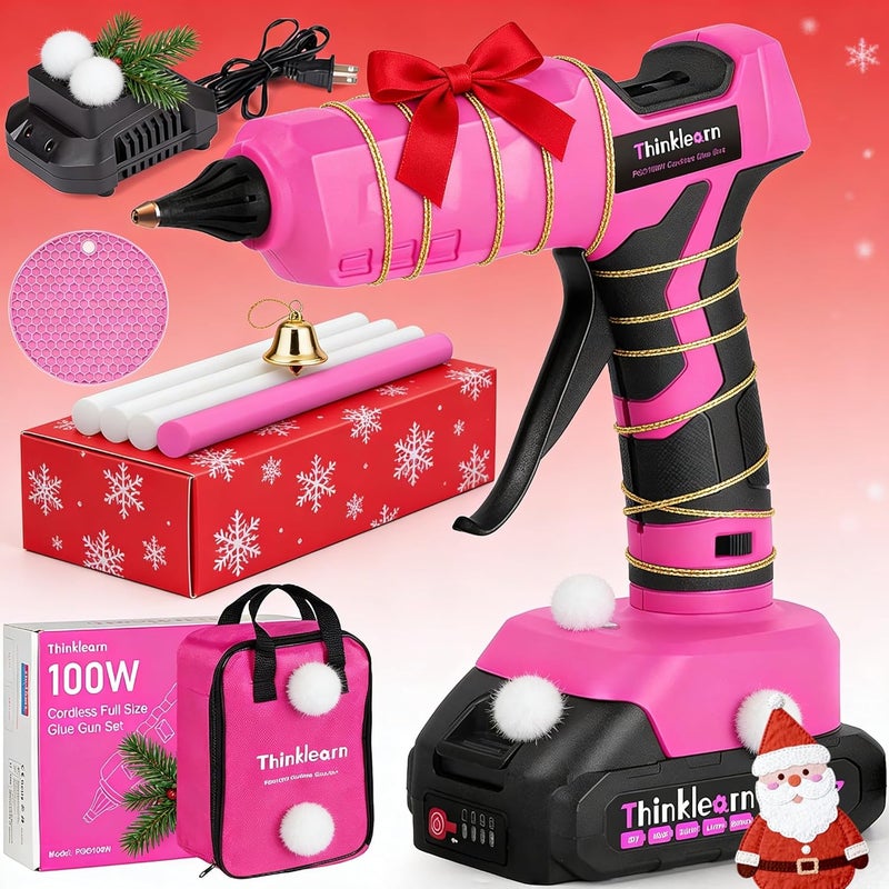 ThinkLearn Hot Glue Gun, 20V Pink Cordless Glue Gun with 30 PCS Full Size Glue Sticks, 2Ah Rechargeable Battery Glue Gun Kit for DIY, Arts & Craft, Decorations, Gift for Women - Image 2